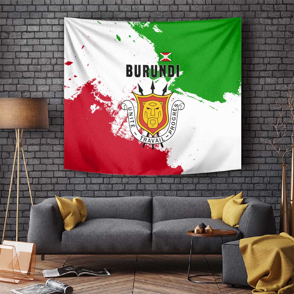 Burundi Flag Tapestry with National Emblem and Motto Unité Travail Progres TS04