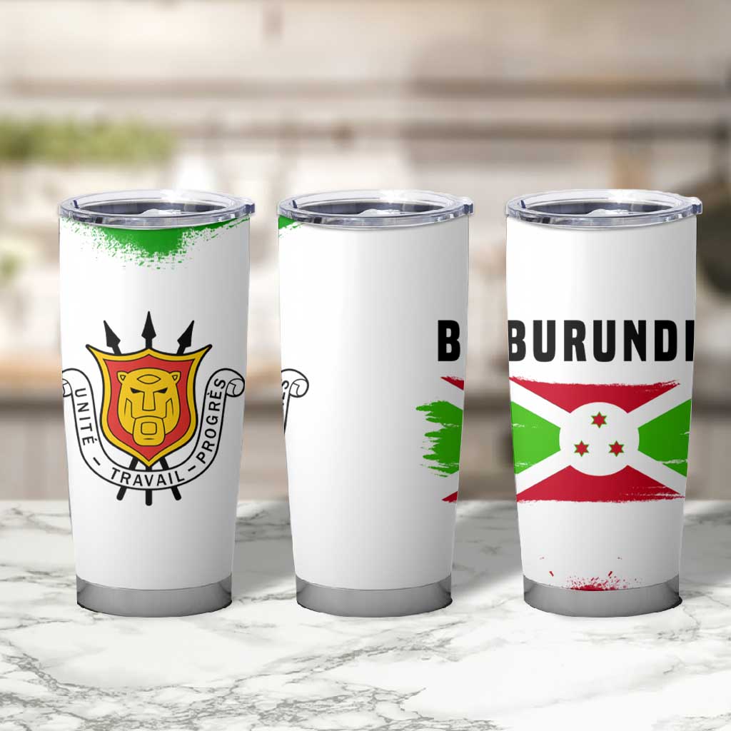 Burundi Flag Tumbler Cup with National Emblem and Motto Unité Travail Progres TS04