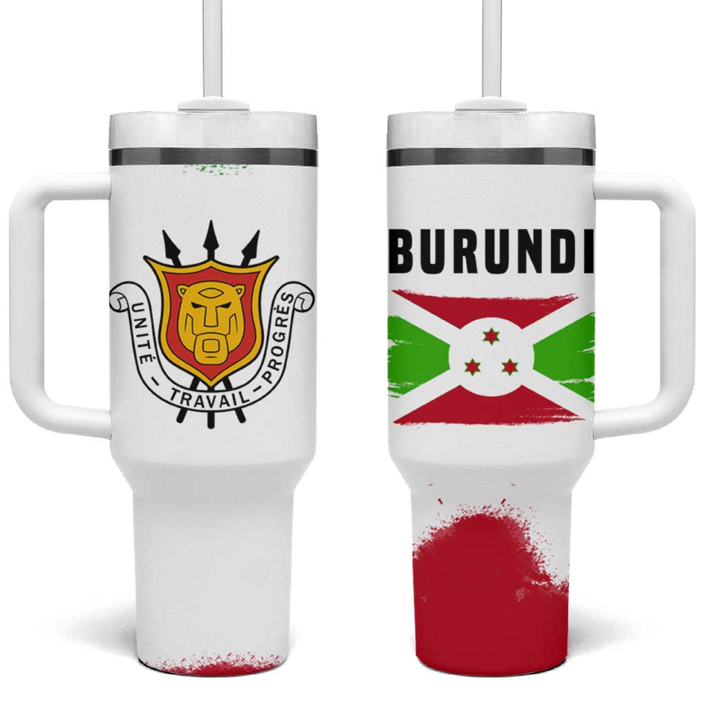 Burundi Flag Tumbler With Handle with National Emblem and Motto Unité Travail Progres TS04