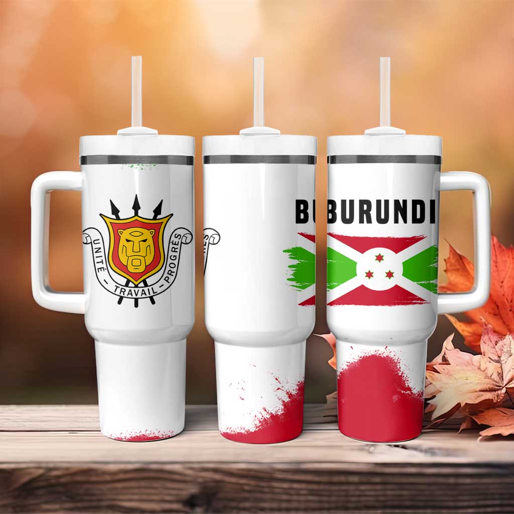 Burundi Flag Tumbler With Handle with National Emblem and Motto Unité Travail Progres TS04