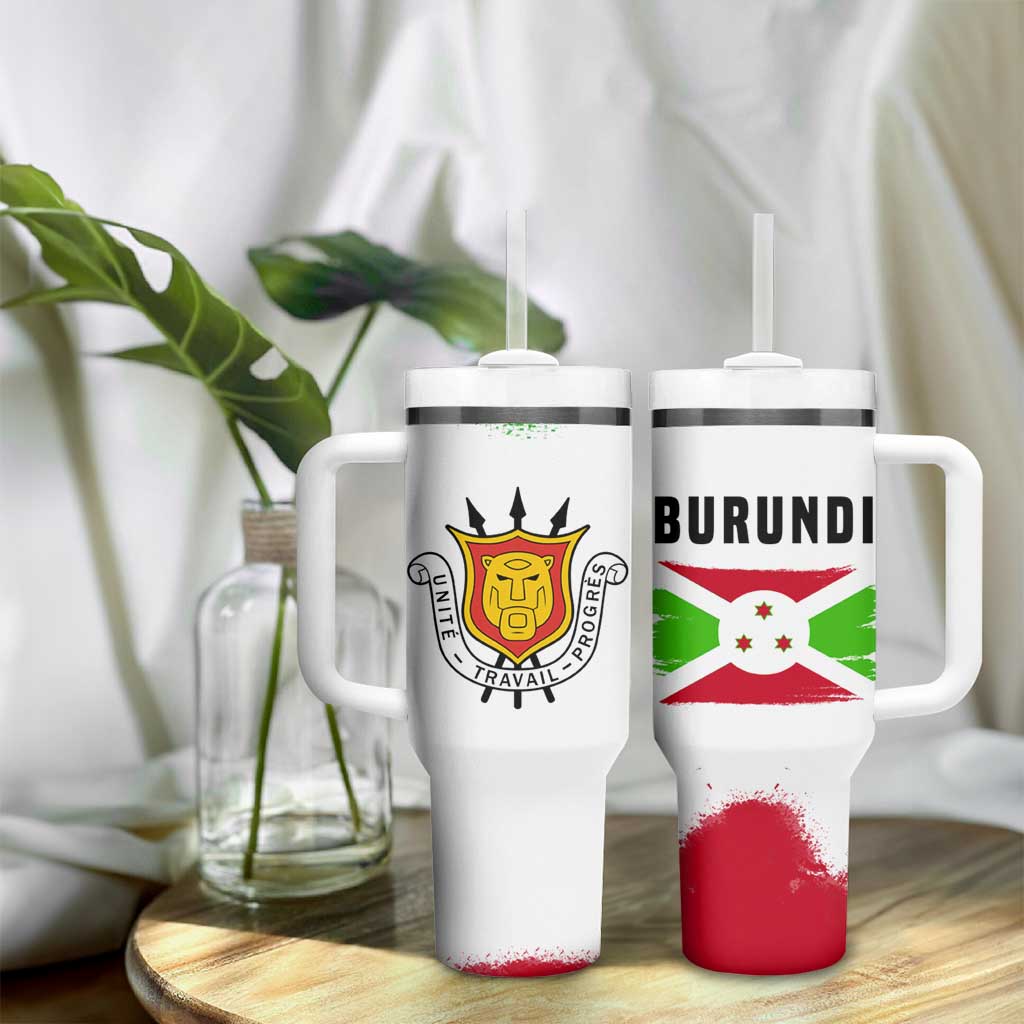 Burundi Flag Tumbler With Handle with National Emblem and Motto Unité Travail Progres TS04