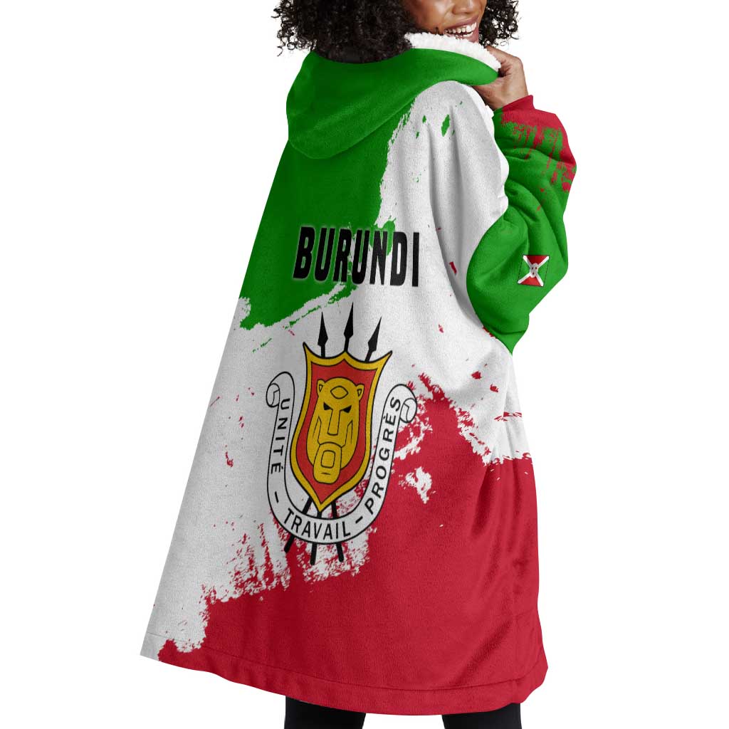 Burundi Flag Wearable Blanket Hoodie with National Emblem and Motto Unité Travail Progres TS04