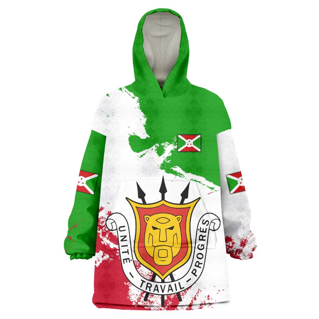 Burundi Flag Wearable Blanket Hoodie with National Emblem and Motto Unité Travail Progres TS04