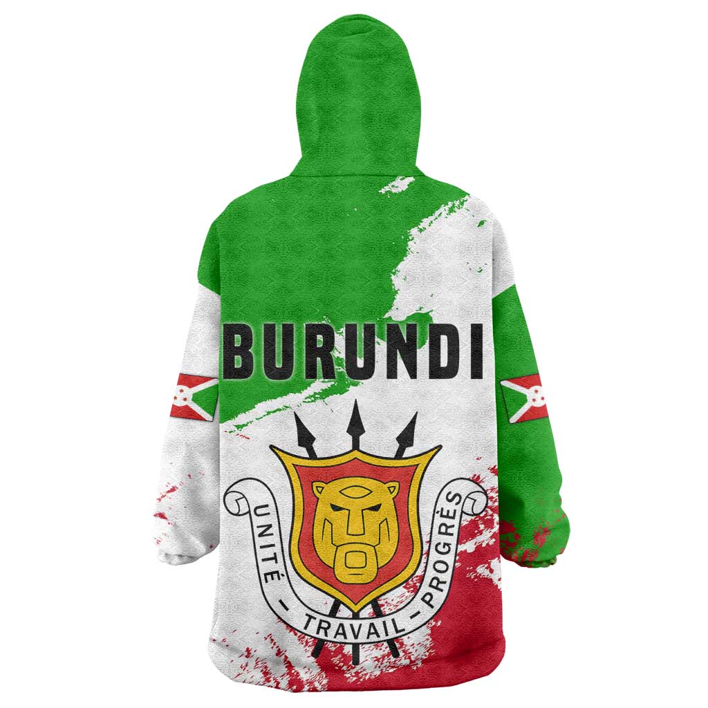 Burundi Flag Wearable Blanket Hoodie with National Emblem and Motto Unité Travail Progres TS04