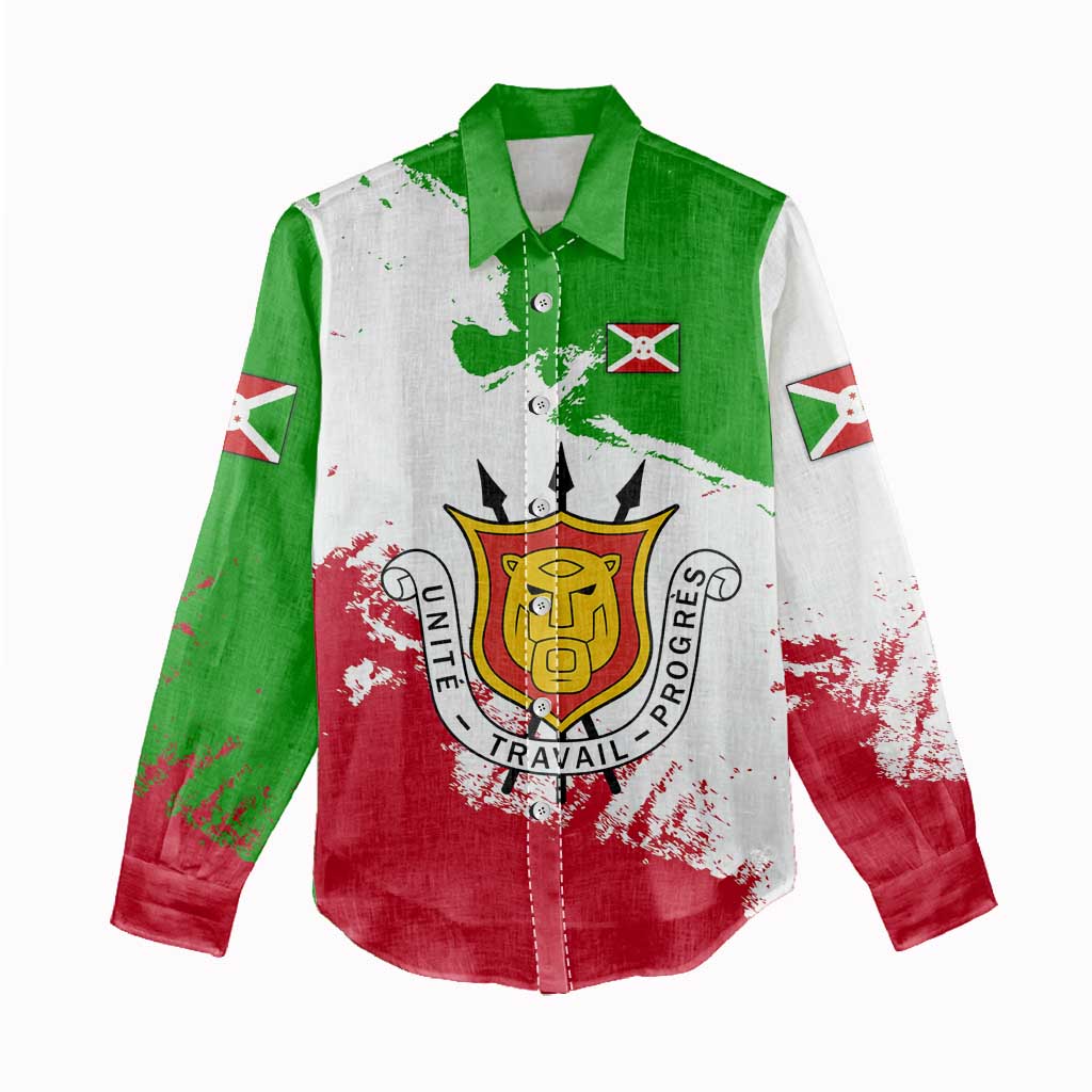 Burundi Flag Women Casual Shirt with National Emblem and Motto Unité Travail Progres TS04