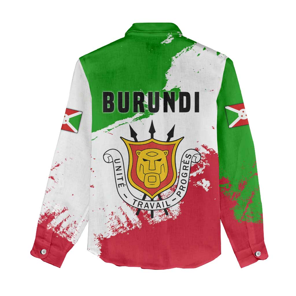 Burundi Flag Women Casual Shirt with National Emblem and Motto Unité Travail Progres TS04