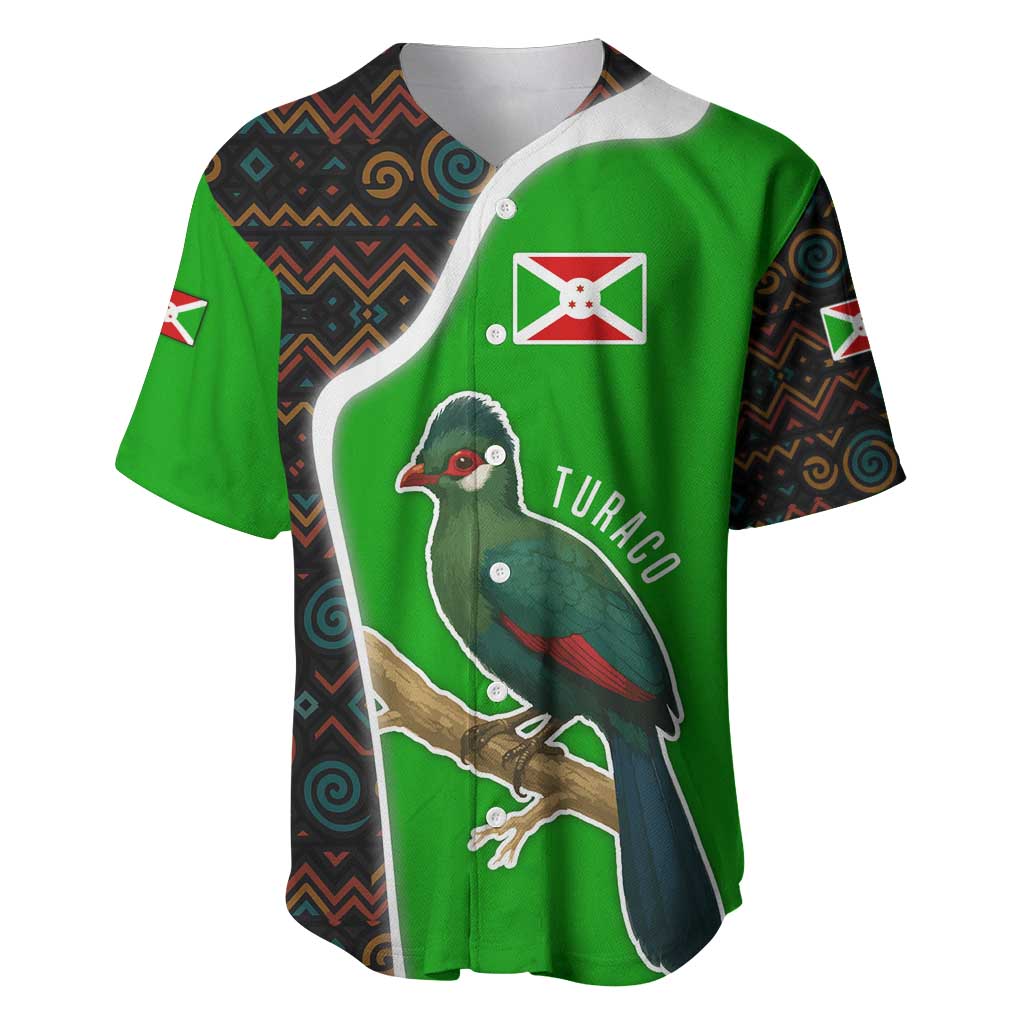 Burundi Turaco Baseball Jersey with National Bird and Flag Pattern TS04