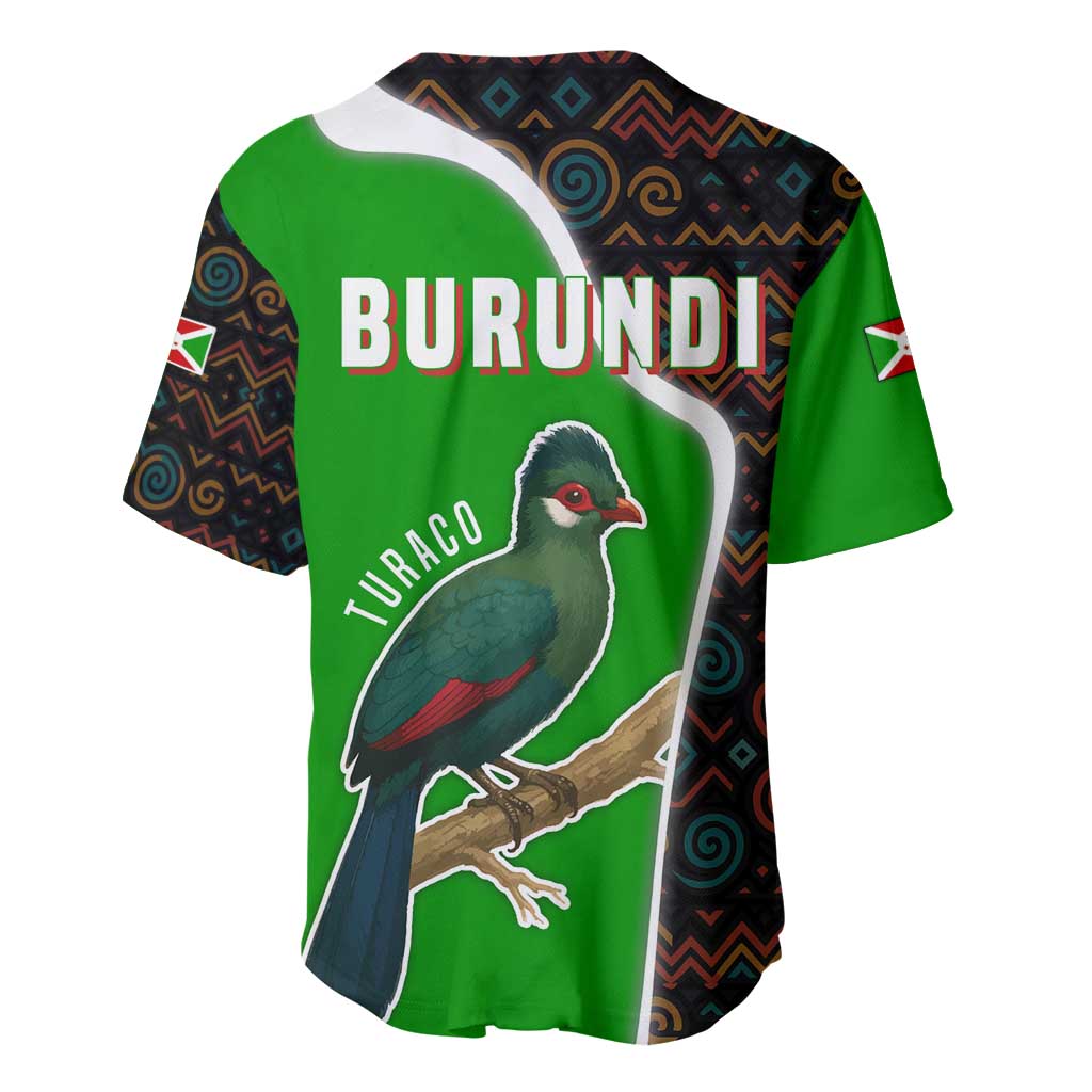 Burundi Turaco Baseball Jersey with National Bird and Flag Pattern TS04