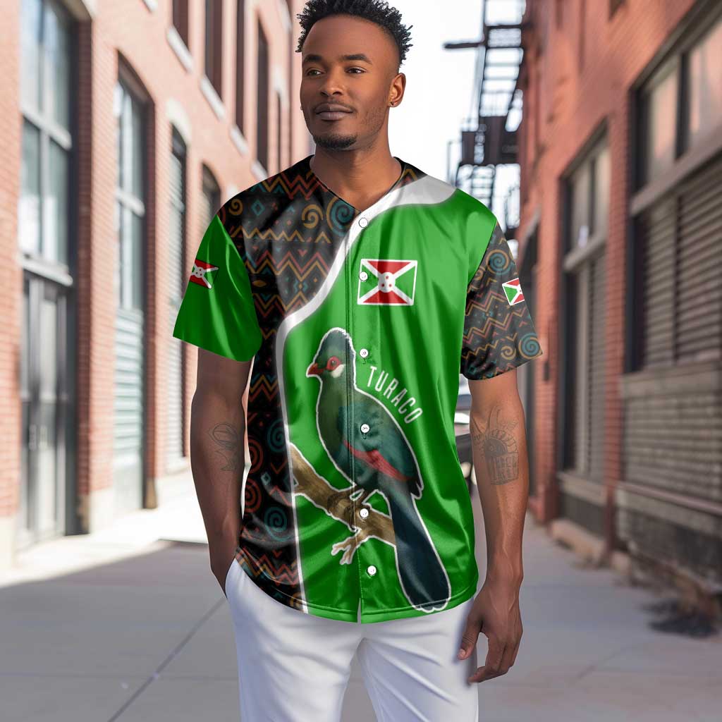 Burundi Turaco Baseball Jersey with National Bird and Flag Pattern TS04