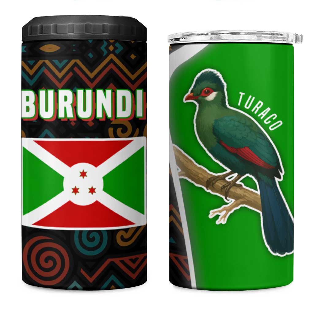 Burundi Turaco 4 in 1 Can Cooler Tumbler with National Bird and Flag Pattern TS04