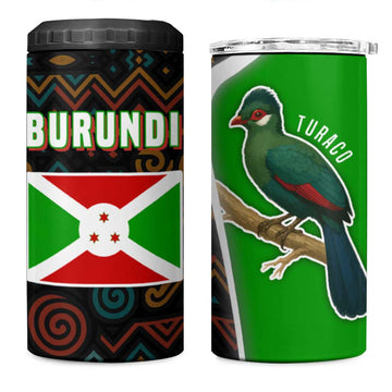 Burundi Turaco 4 in 1 Can Cooler Tumbler with National Bird and Flag Pattern TS04
