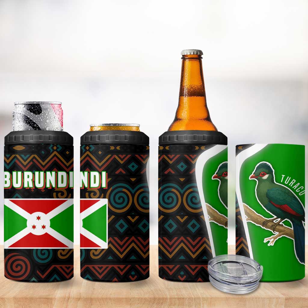 Burundi Turaco 4 in 1 Can Cooler Tumbler with National Bird and Flag Pattern TS04
