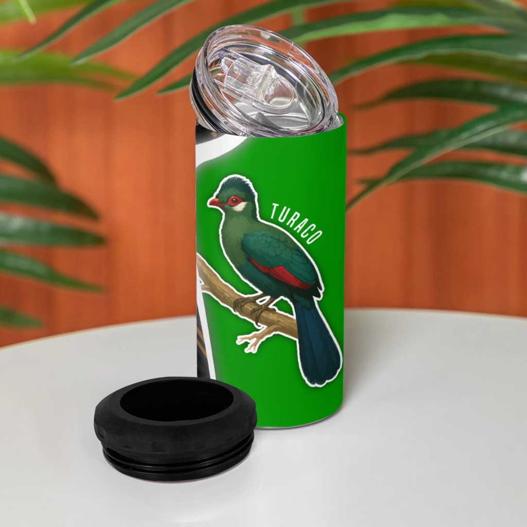 Burundi Turaco 4 in 1 Can Cooler Tumbler with National Bird and Flag Pattern TS04