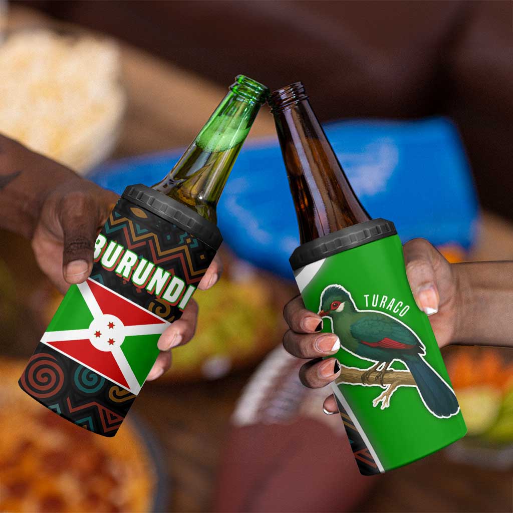 Burundi Turaco 4 in 1 Can Cooler Tumbler with National Bird and Flag Pattern TS04