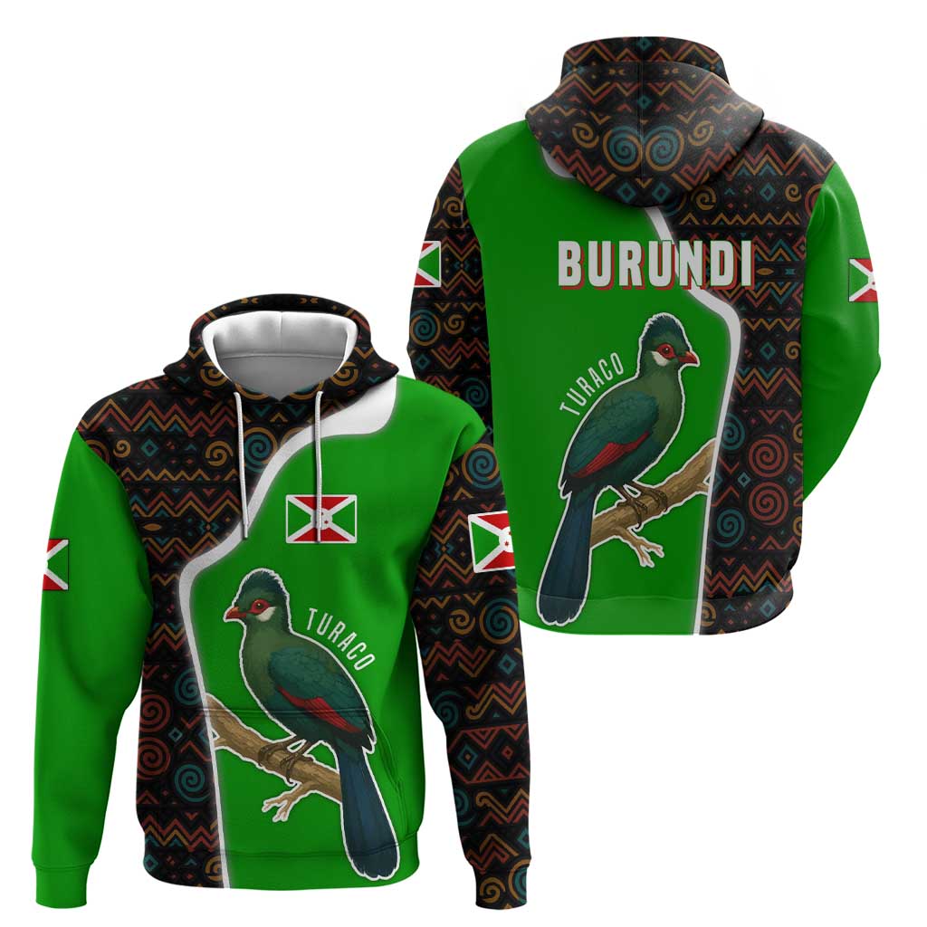 Burundi Turaco Hoodie with National Bird and Flag Pattern TS04
