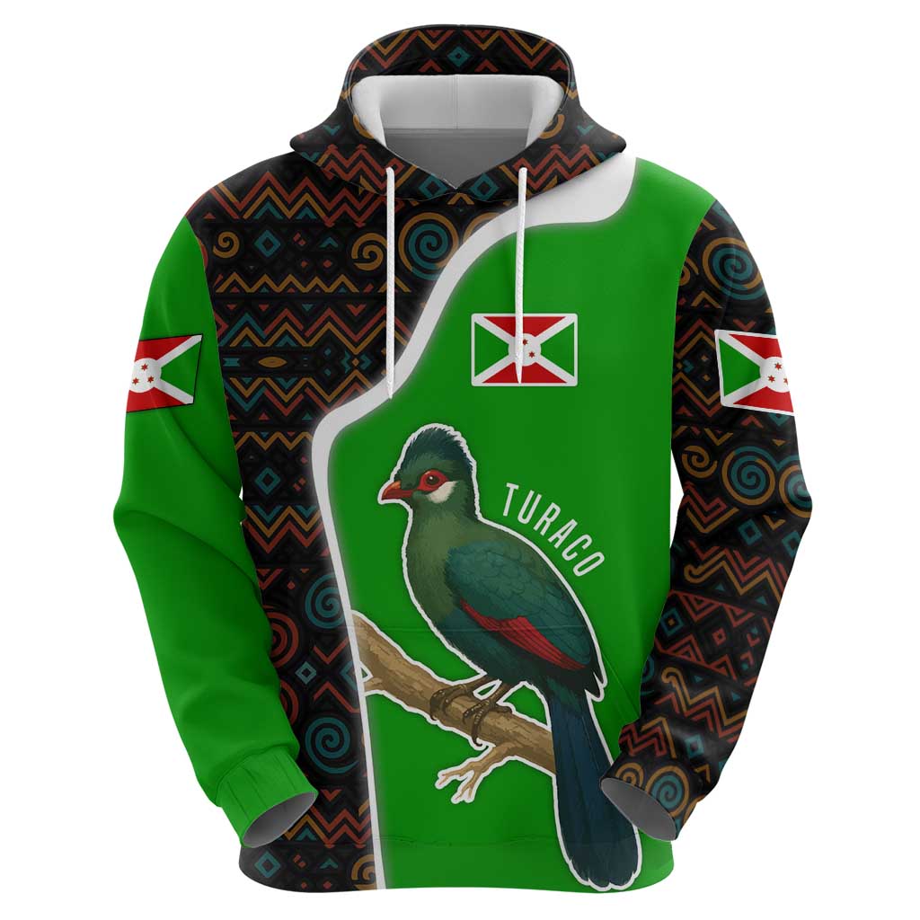 Burundi Turaco Hoodie with National Bird and Flag Pattern TS04