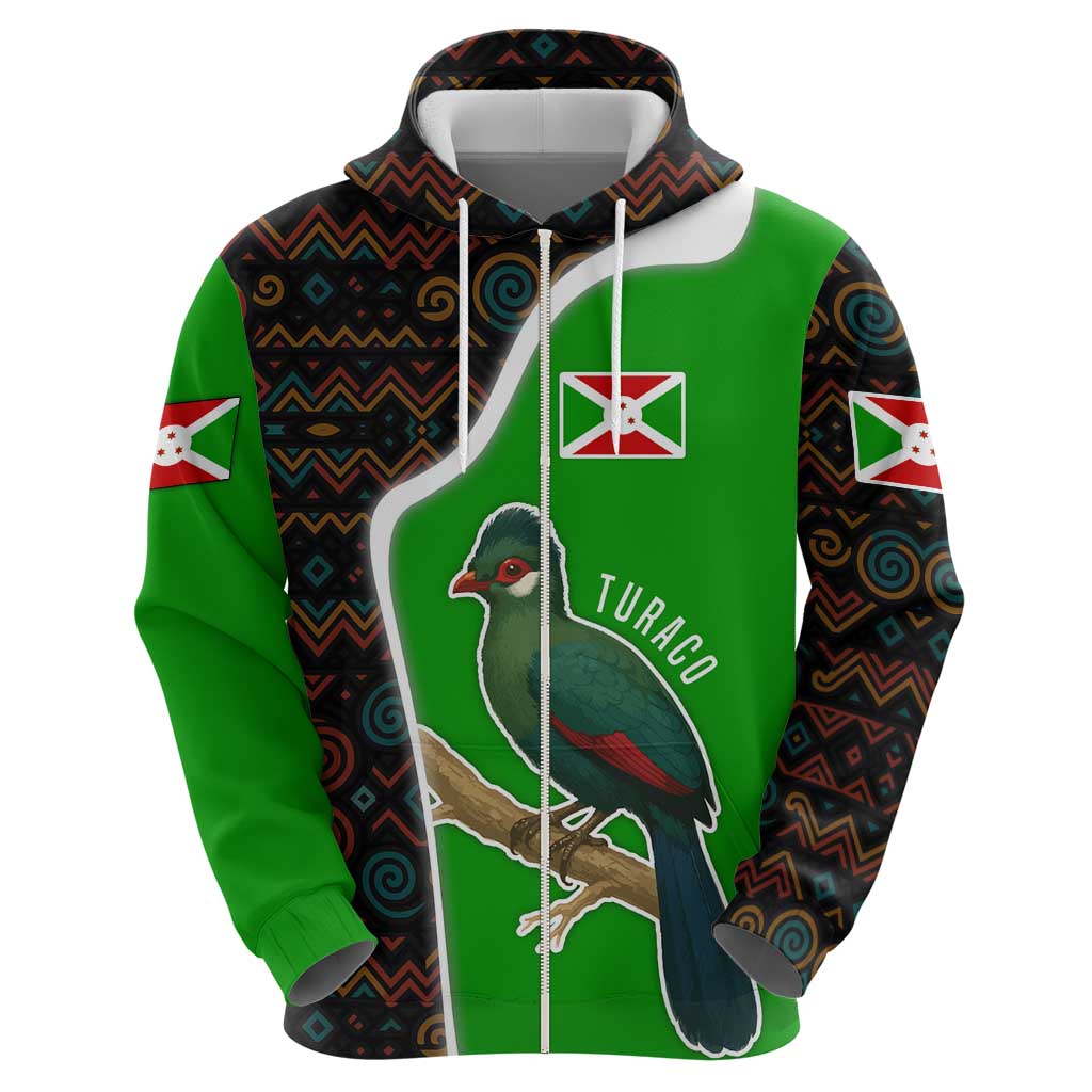 Burundi Turaco Hoodie with National Bird and Flag Pattern TS04