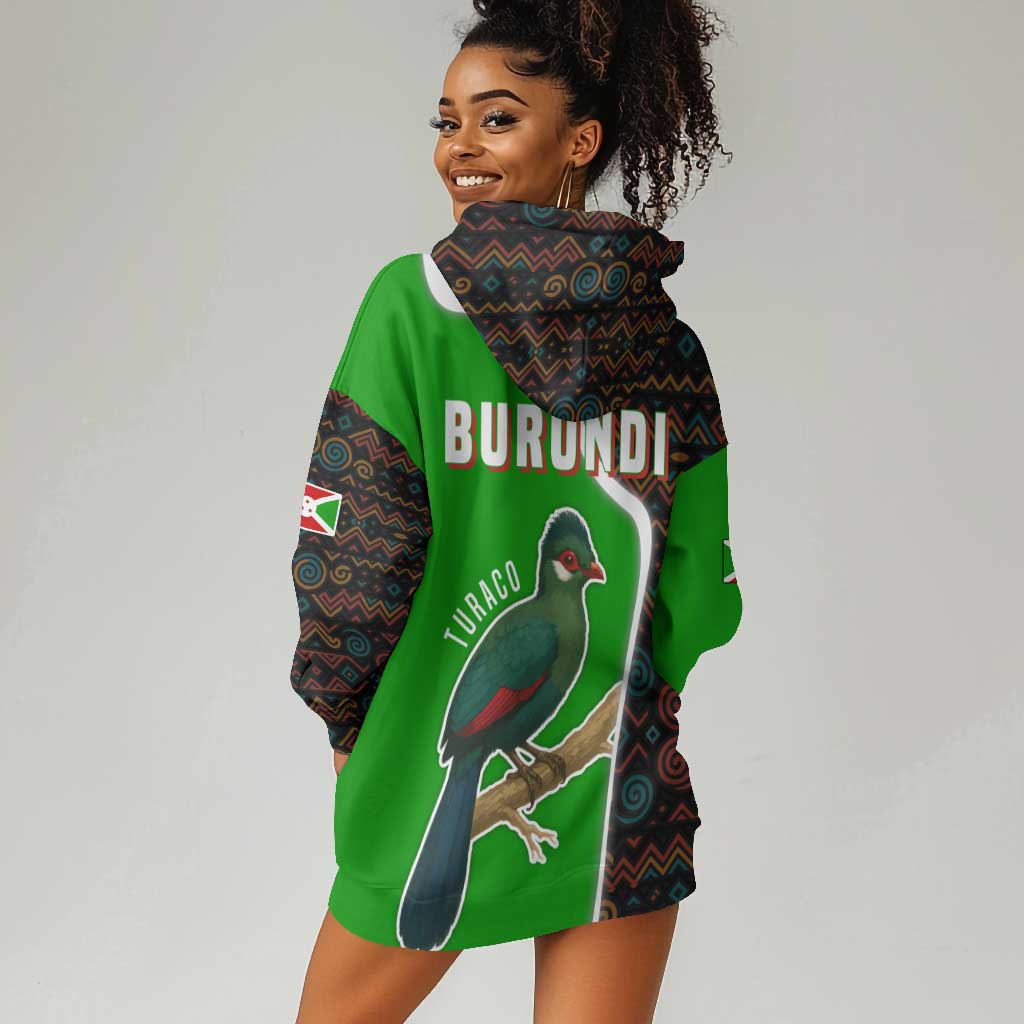 Burundi Turaco Hoodie Dress with National Bird and Flag Pattern TS04
