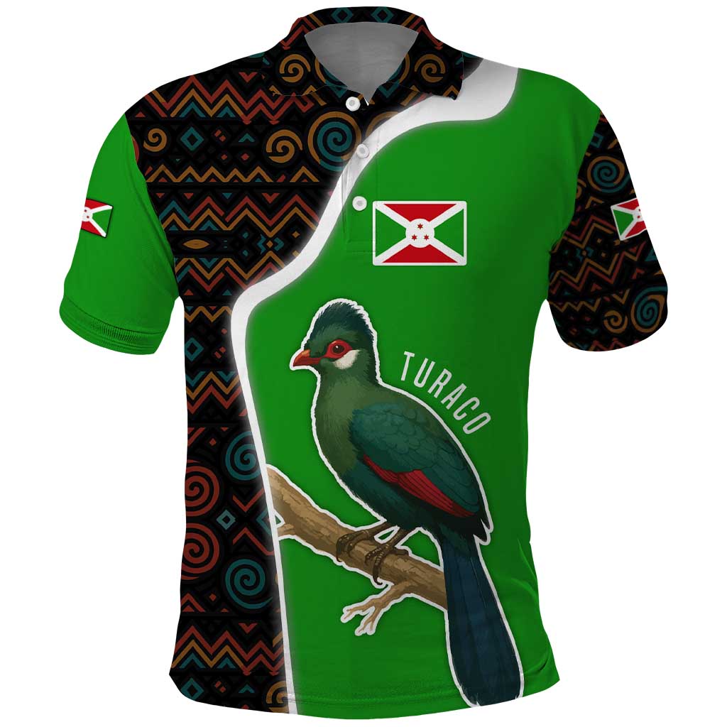 Burundi Turaco Polo Shirt with National Bird and Flag Pattern TS04