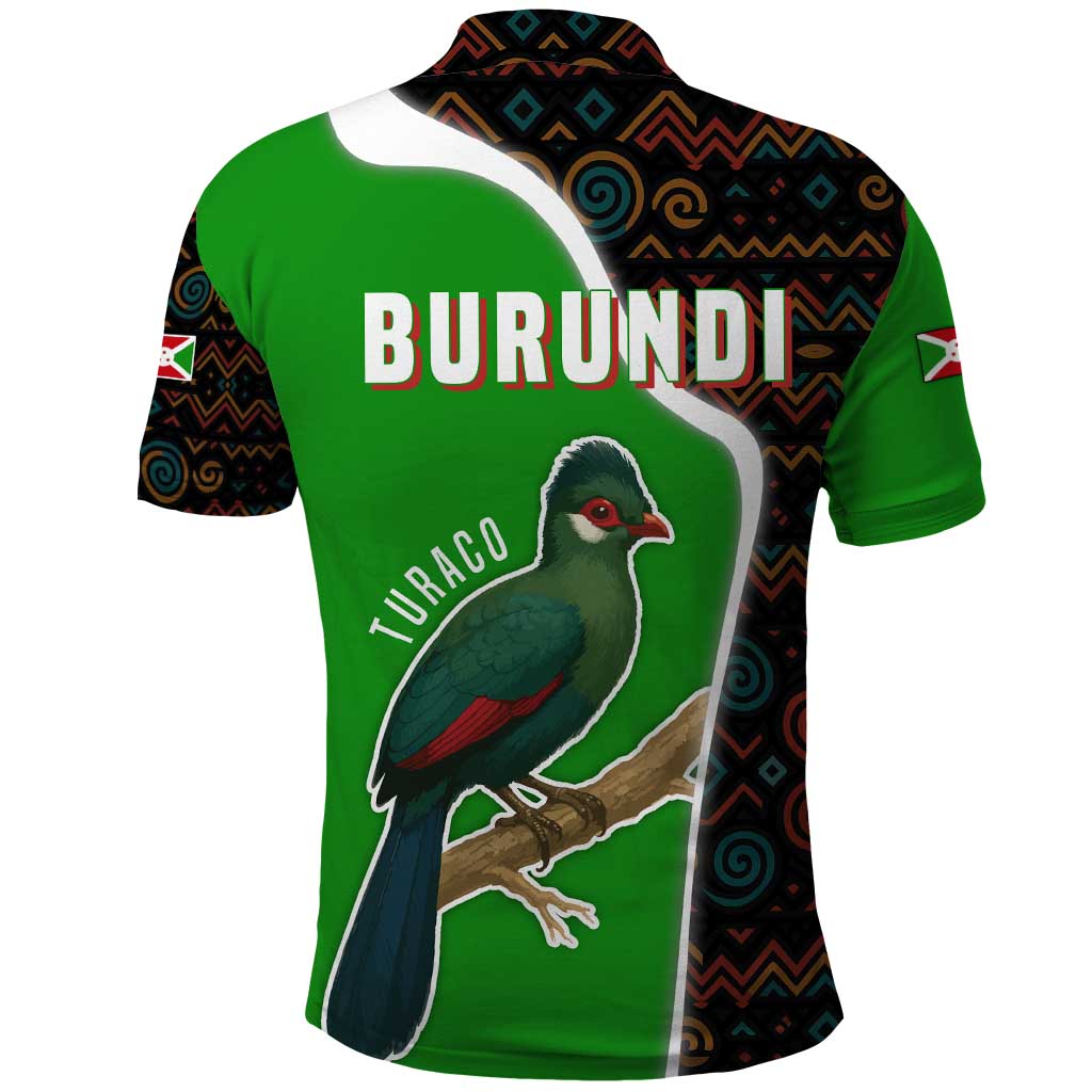 Burundi Turaco Polo Shirt with National Bird and Flag Pattern TS04