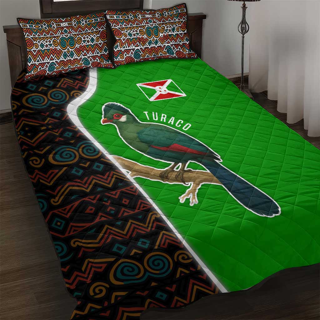 Burundi Turaco Quilt Bed Set with National Bird and Flag Pattern TS04