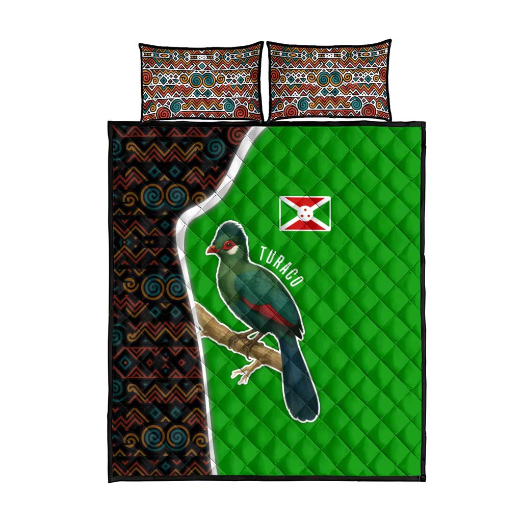 Burundi Turaco Quilt Bed Set with National Bird and Flag Pattern TS04