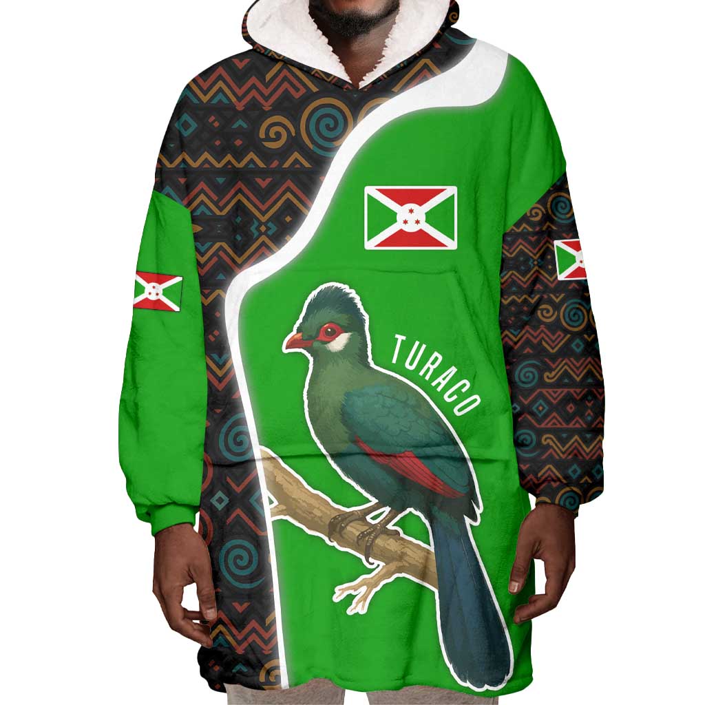 Burundi Turaco Wearable Blanket Hoodie with National Bird and Flag Pattern TS04