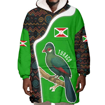 Burundi Turaco Wearable Blanket Hoodie with National Bird and Flag Pattern TS04