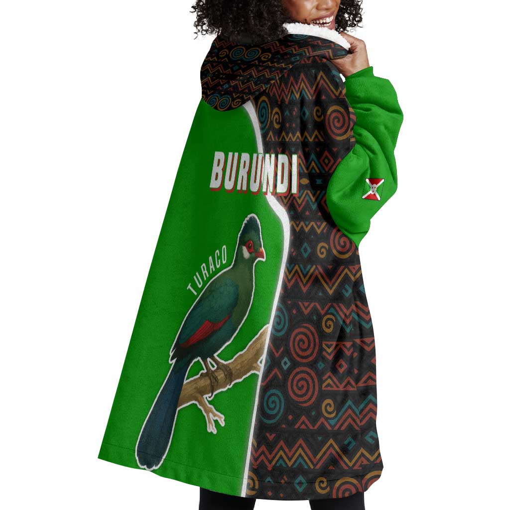 Burundi Turaco Wearable Blanket Hoodie with National Bird and Flag Pattern TS04