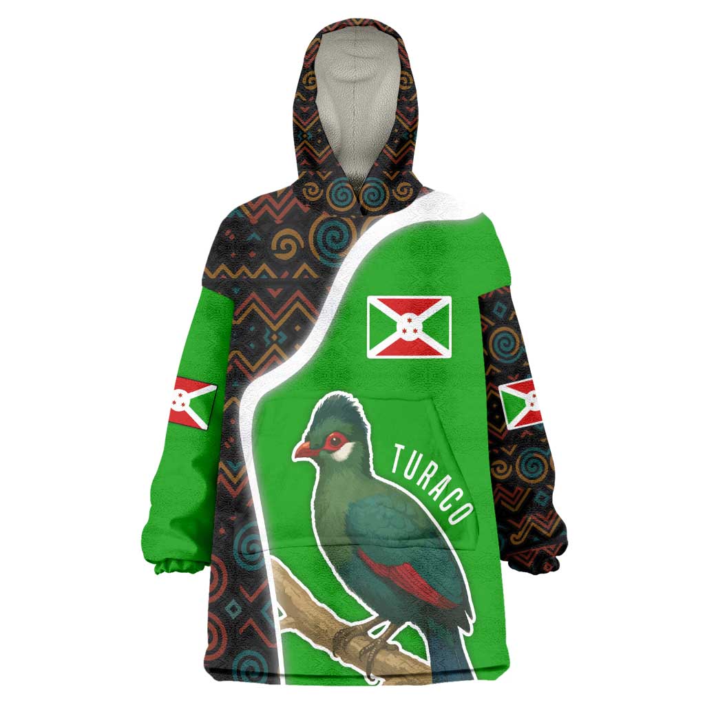 Burundi Turaco Wearable Blanket Hoodie with National Bird and Flag Pattern TS04