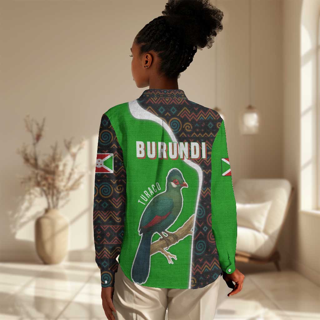 Burundi Turaco Women Casual Shirt with National Bird and Flag Pattern TS04