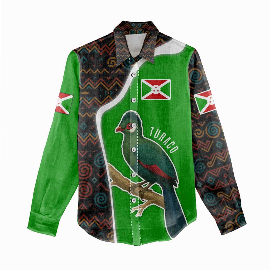 Burundi Turaco Women Casual Shirt with National Bird and Flag Pattern TS04