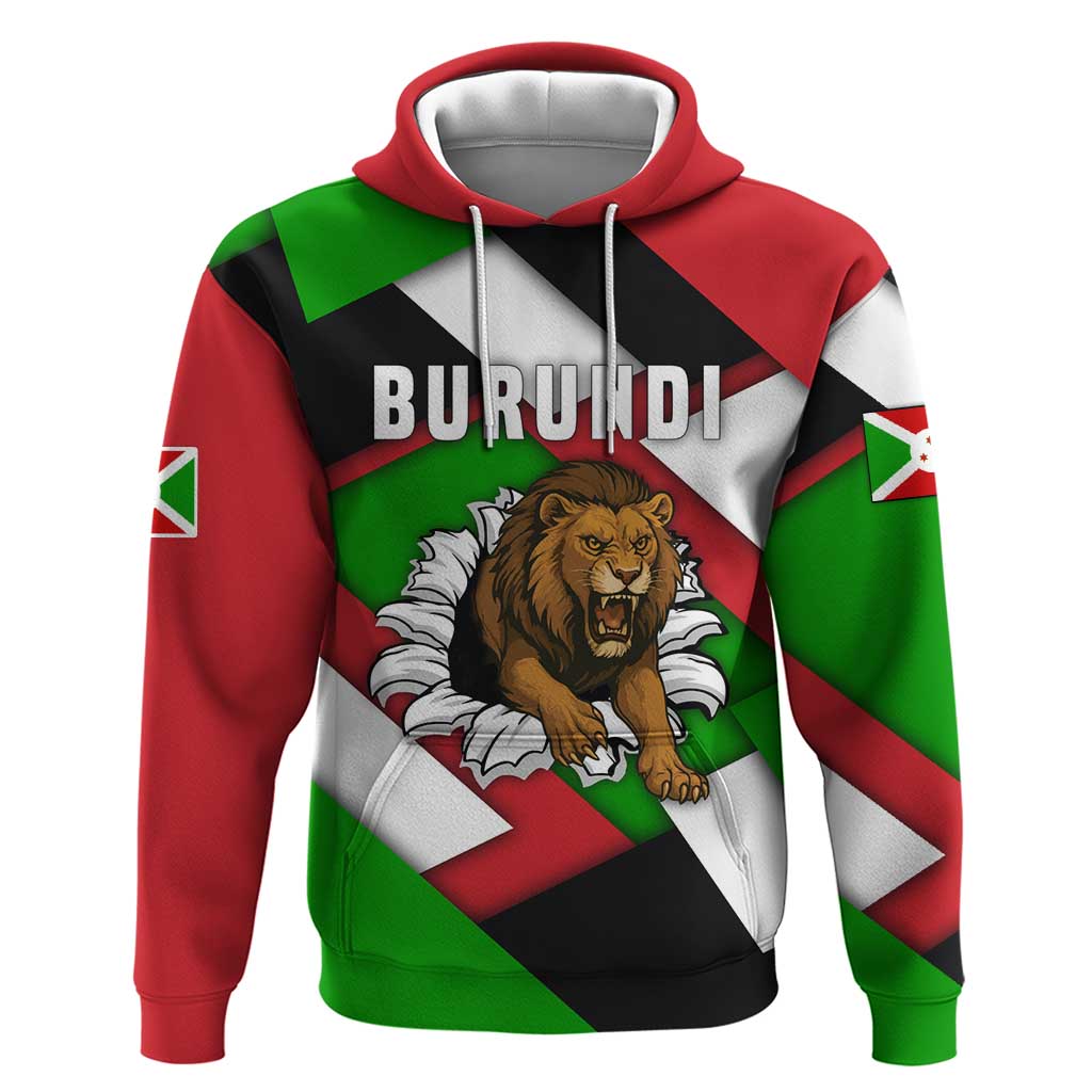 Burundi - Roaring Lion Hoodie with National Flag Colors TS04
