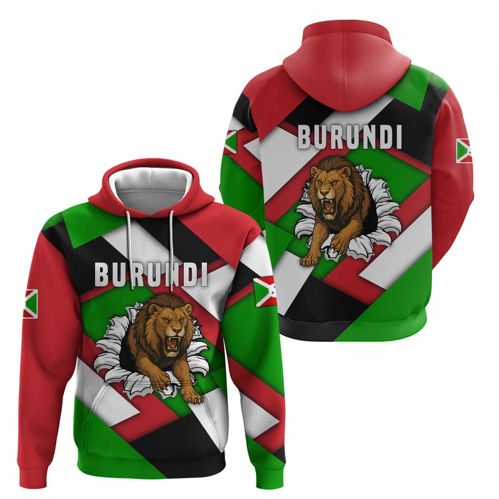 Burundi - Roaring Lion Hoodie with National Flag Colors TS04
