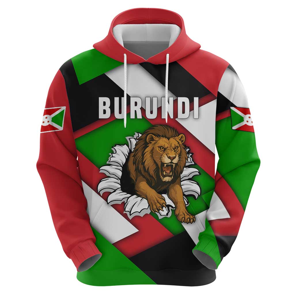 Burundi - Roaring Lion Hoodie with National Flag Colors TS04