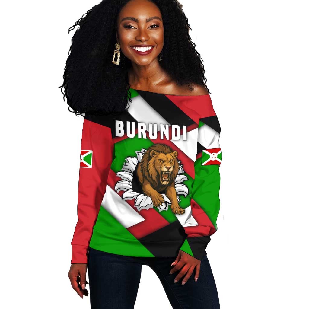 Burundi Roaring Lion Off Shoulder Sweater with National Flag Colors TS04
