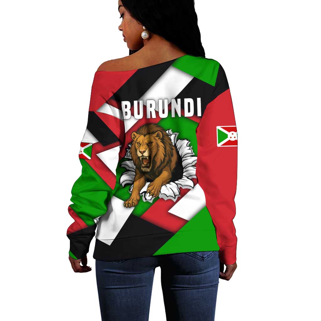 Burundi Roaring Lion Off Shoulder Sweater with National Flag Colors TS04