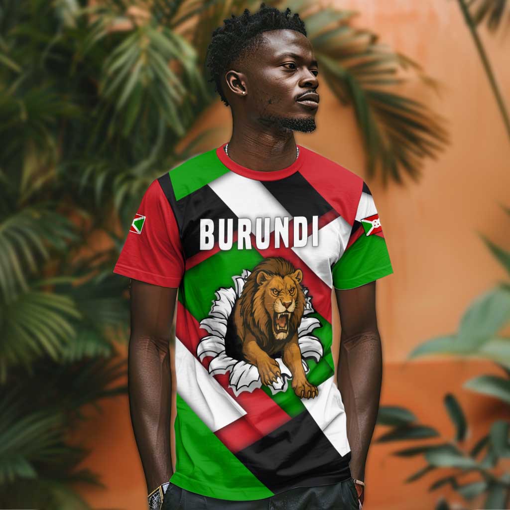 Burundi Roaring Lion T shirt with National Flag Colors TS04