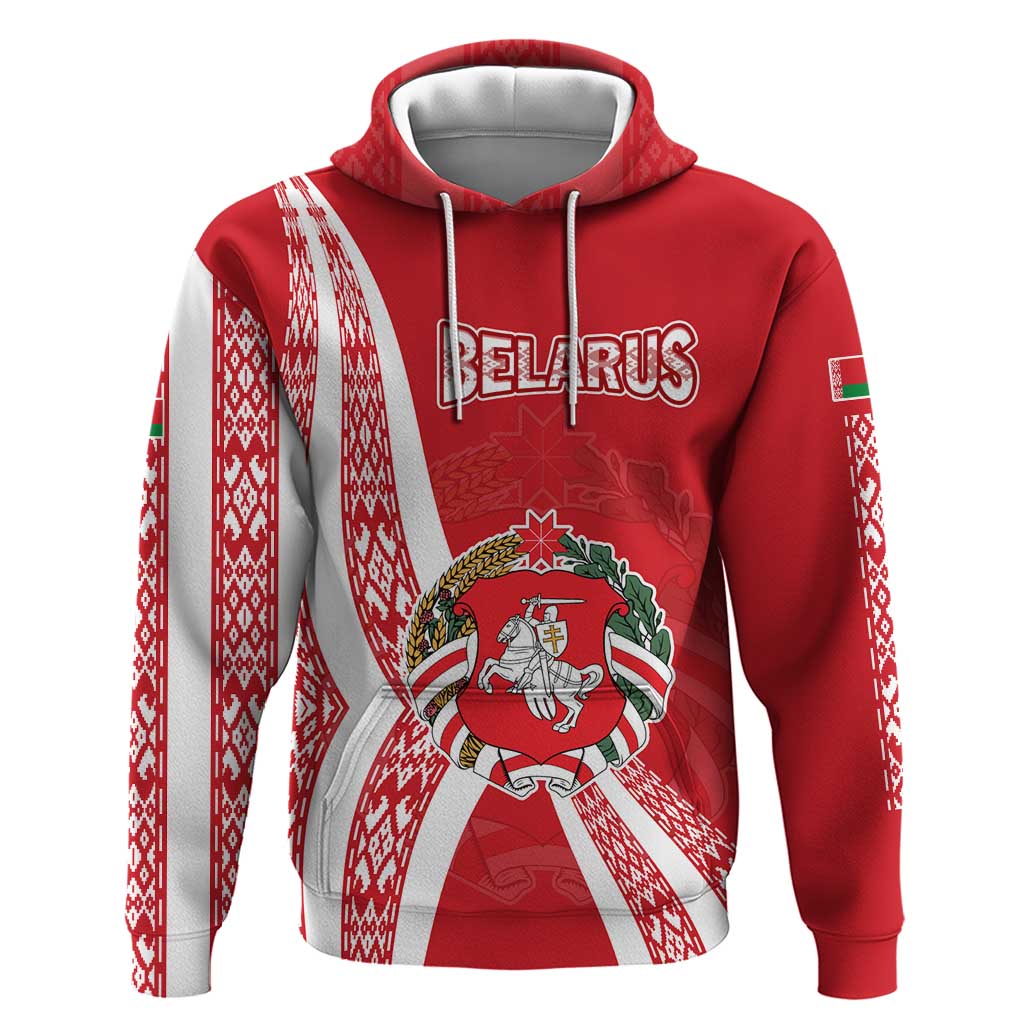 Belarus Hoodie with National Emblem and Traditional Pattern Red TS04