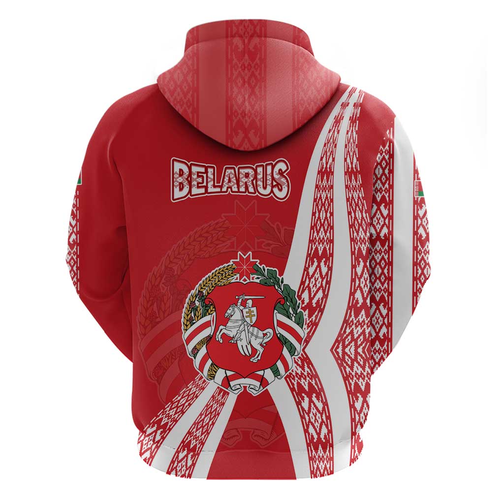 Belarus Hoodie with National Emblem and Traditional Pattern Red TS04