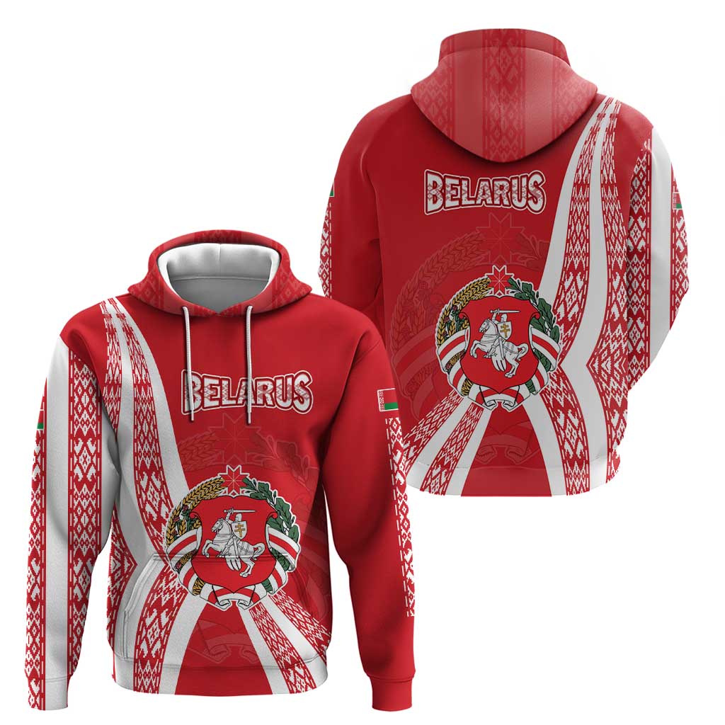 Belarus Hoodie with National Emblem and Traditional Pattern Red TS04