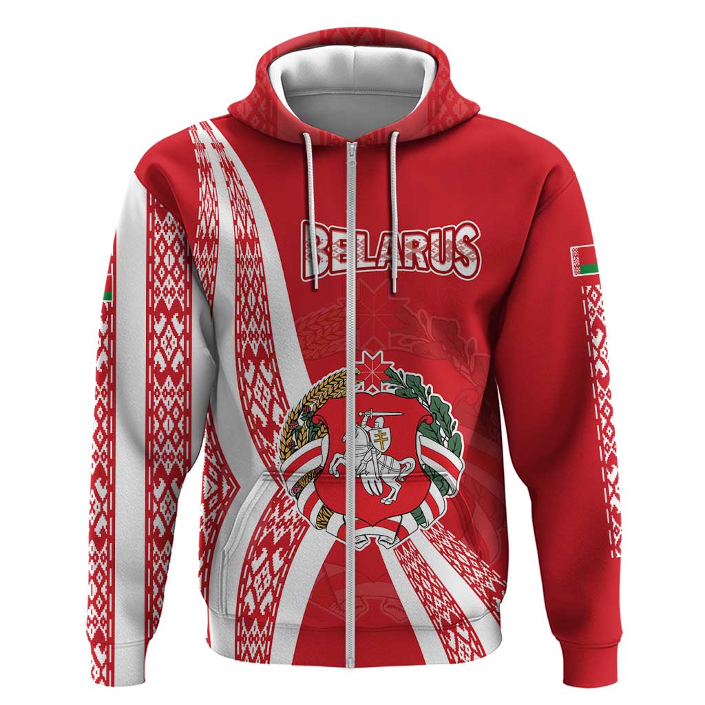 Belarus Hoodie with National Emblem and Traditional Pattern Red TS04