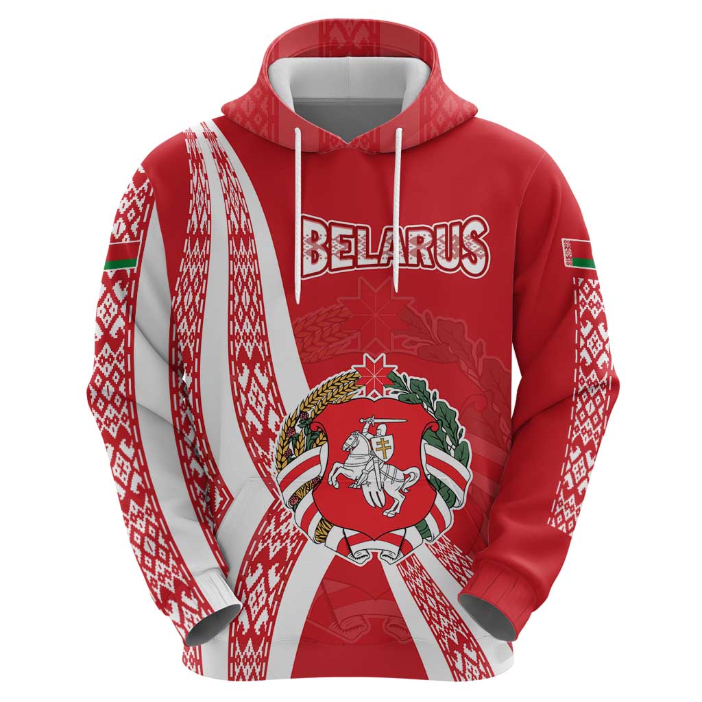 Belarus Hoodie with National Emblem and Traditional Pattern Red TS04