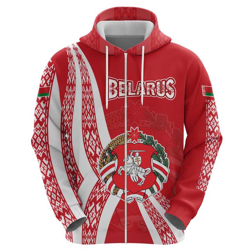 Belarus Hoodie with National Emblem and Traditional Pattern Red TS04