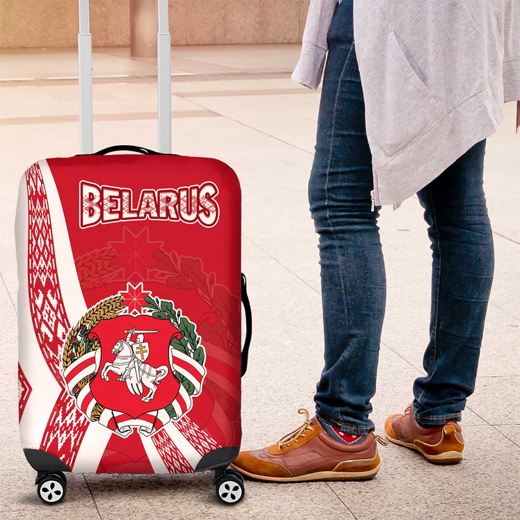 Belarus Luggage Cover with National Emblem and Traditional Pattern Red TS04