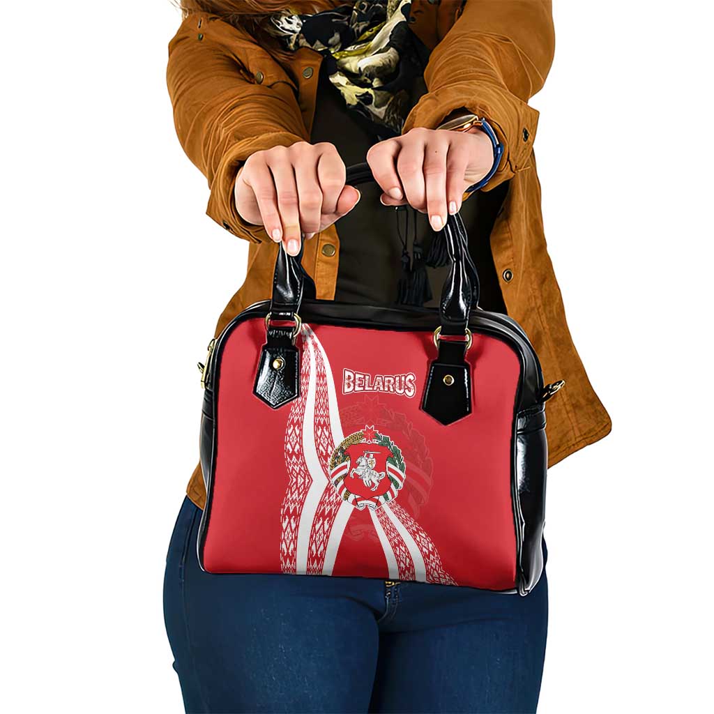 Belarus Shoulder Handbag with National Emblem and Traditional Pattern Red TS04