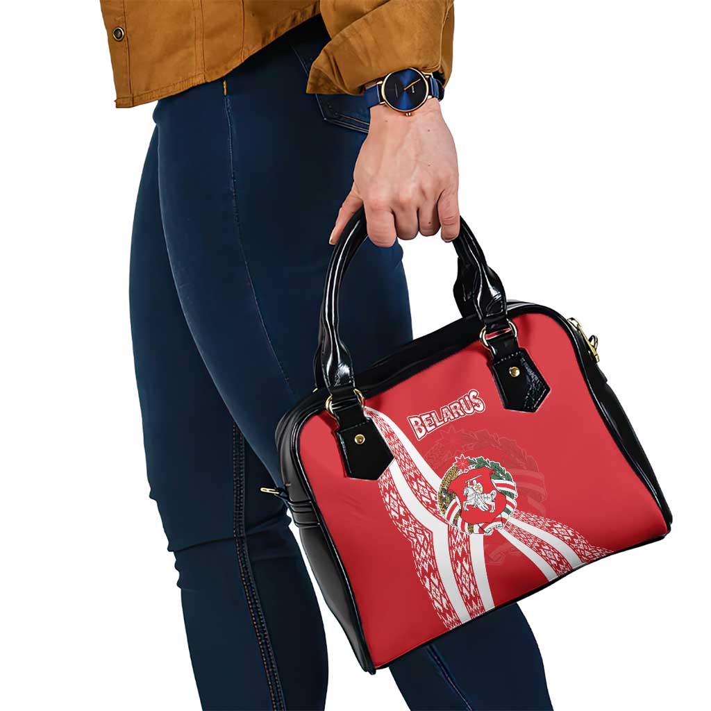 Belarus Shoulder Handbag with National Emblem and Traditional Pattern Red TS04