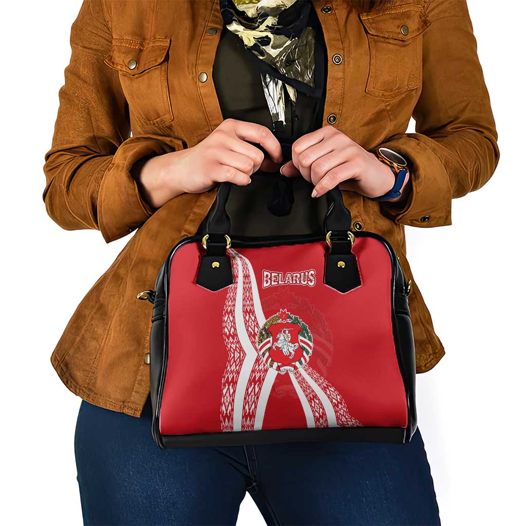 Belarus Shoulder Handbag with National Emblem and Traditional Pattern Red TS04