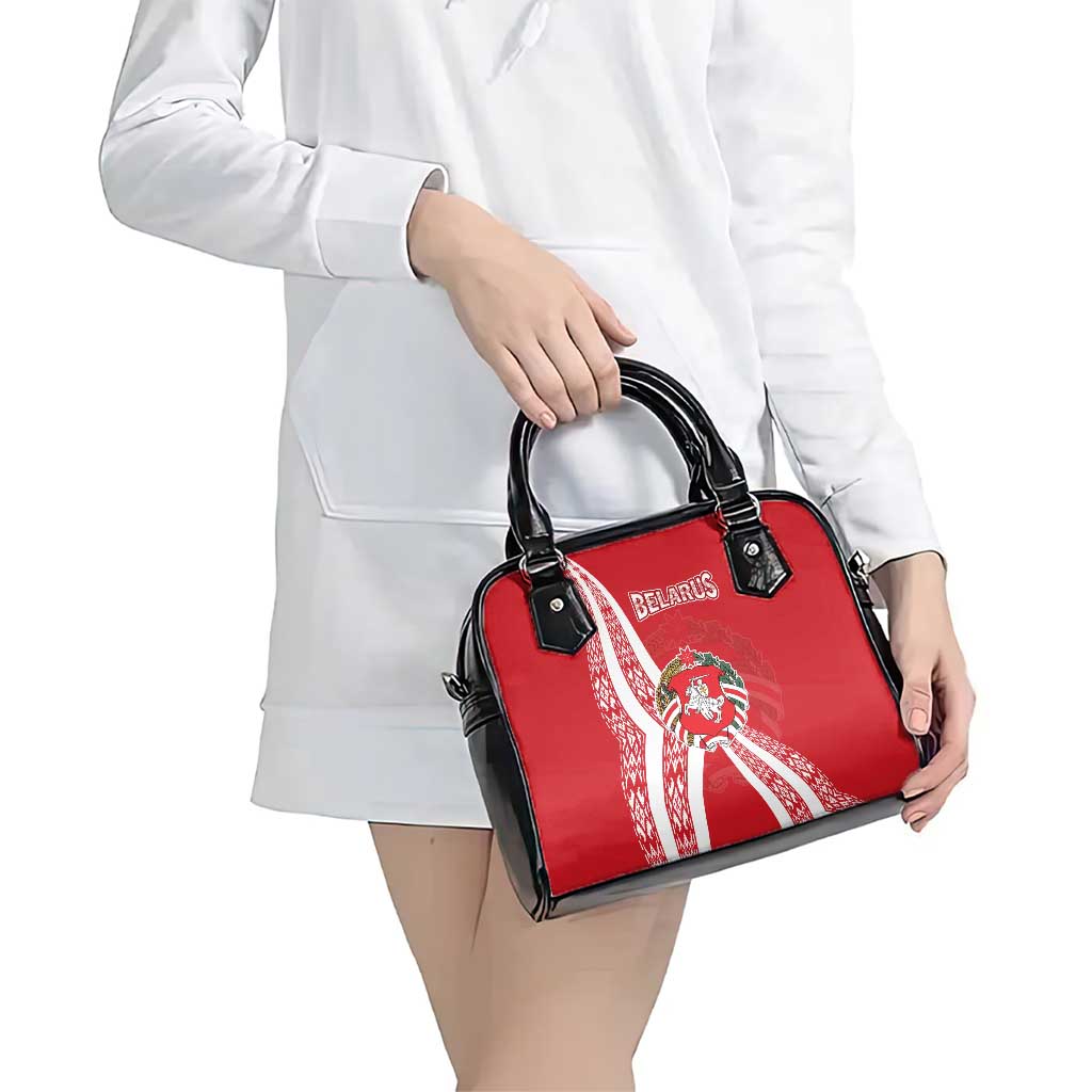 Belarus Shoulder Handbag with National Emblem and Traditional Pattern Red TS04