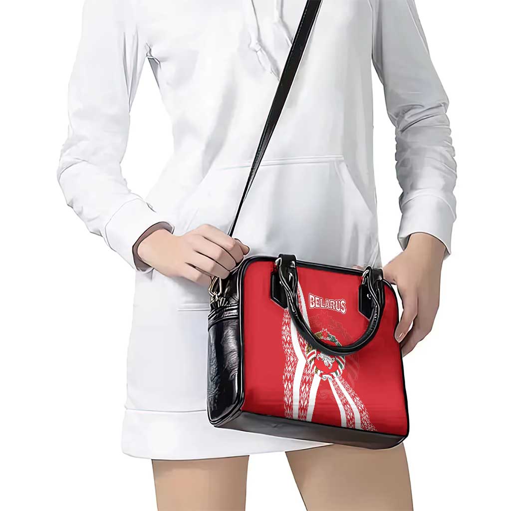 Belarus Shoulder Handbag with National Emblem and Traditional Pattern Red TS04